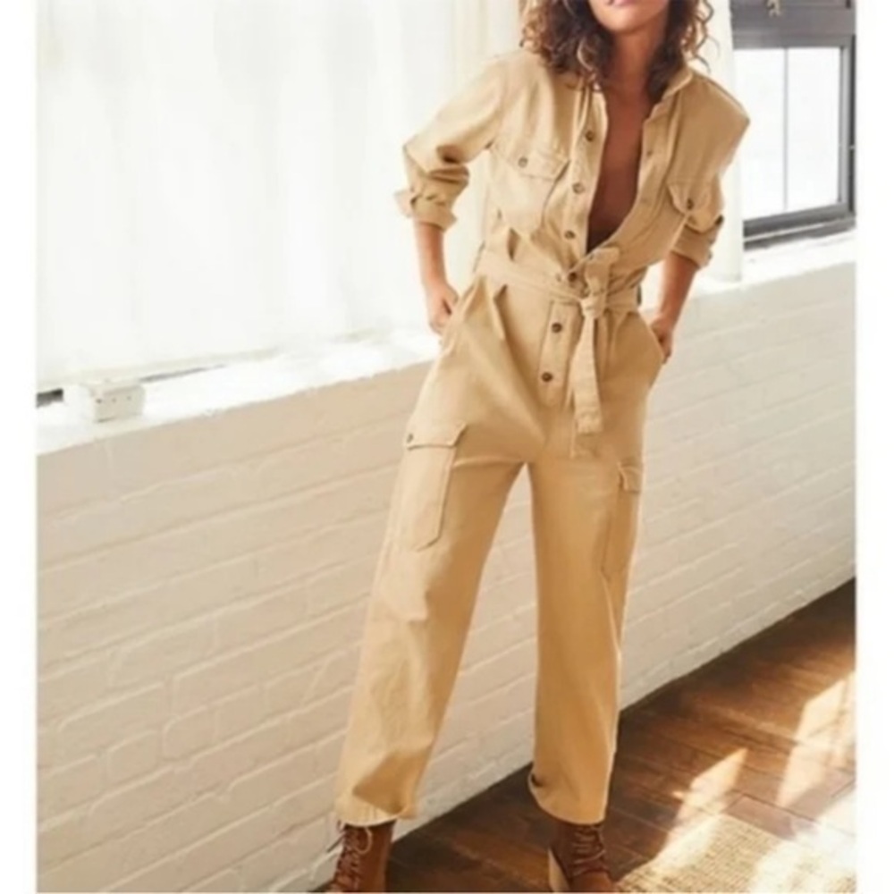 Boyish The Troy Denim Jeans Pants Coveralls Jumpsuit Overalls Beige Khaki
